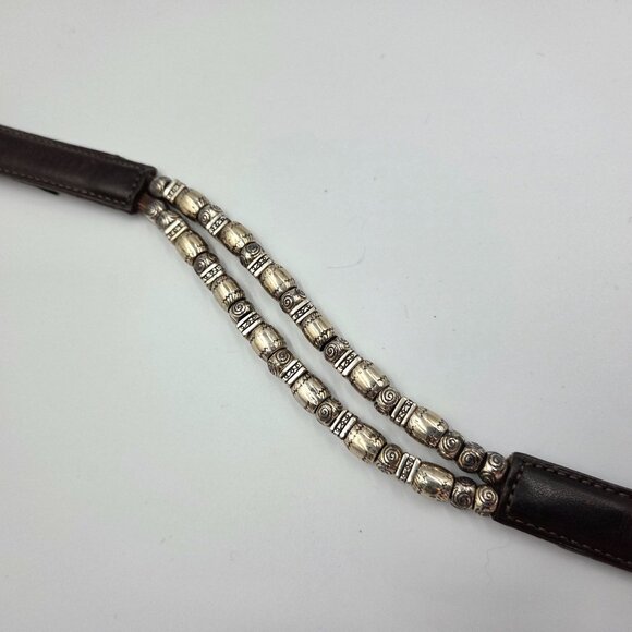 Vintage Brighton Belt Womens 30 Dark Brown Leather Silvertone Beads Western - Picture 6 of 8